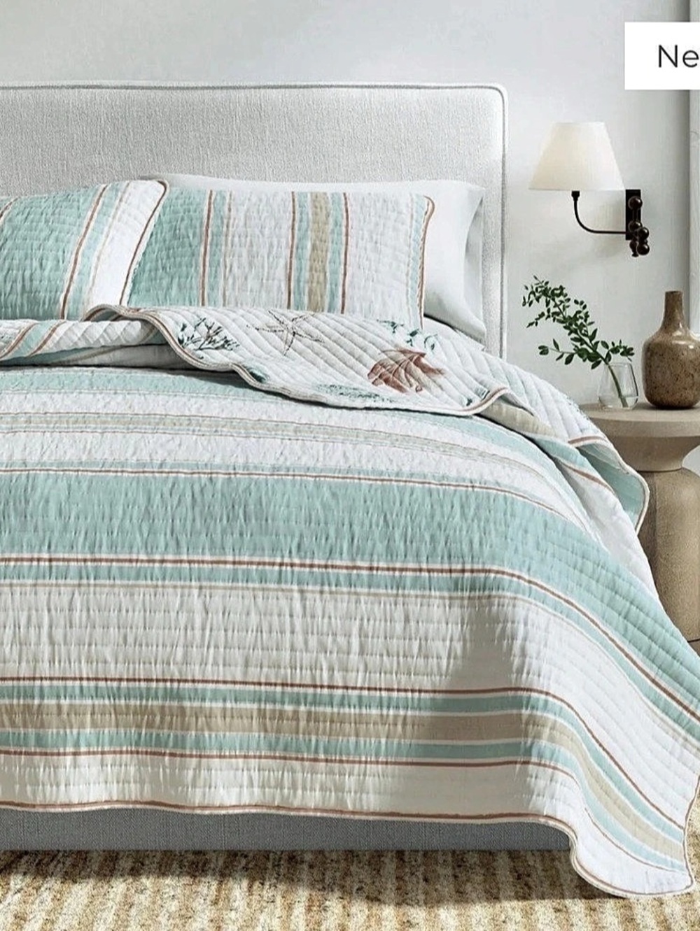 Great Bay Home West Sands Collection Seashell & Coral Quilt Set Seashell & Coral